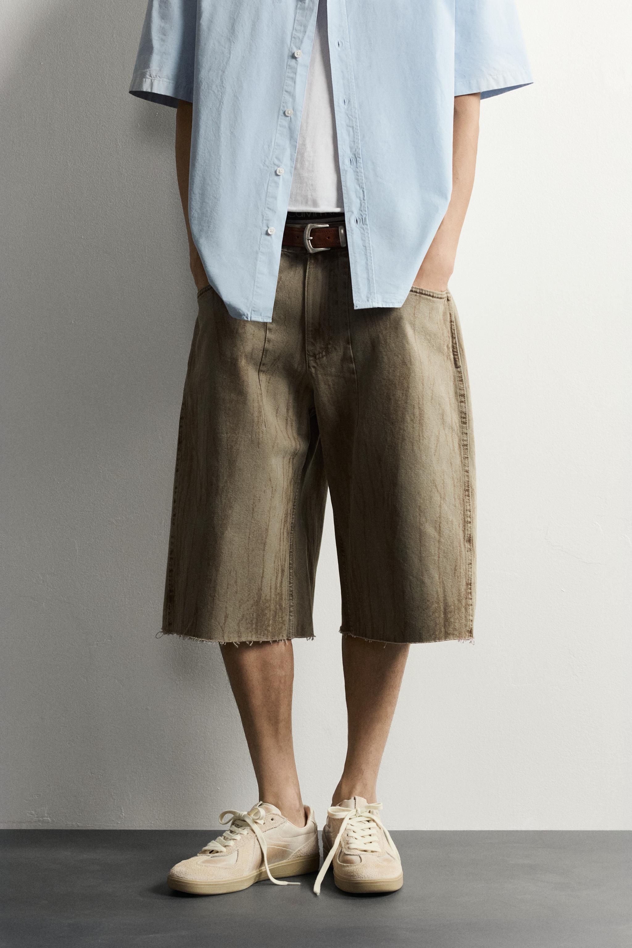 WASHED PRINT DENIM JORTS